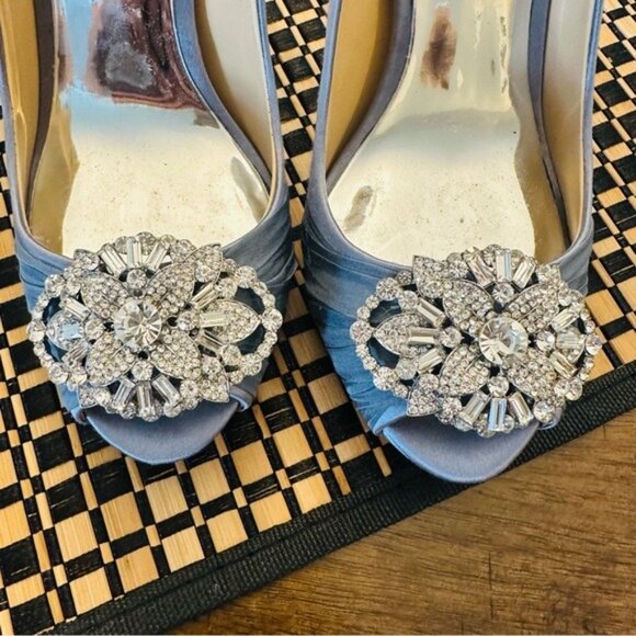Badgley Mischka Desi Peep Toe Pump Heels Blue Haze Size 6 – Old Hollywood Glam - Picture 7 of 14